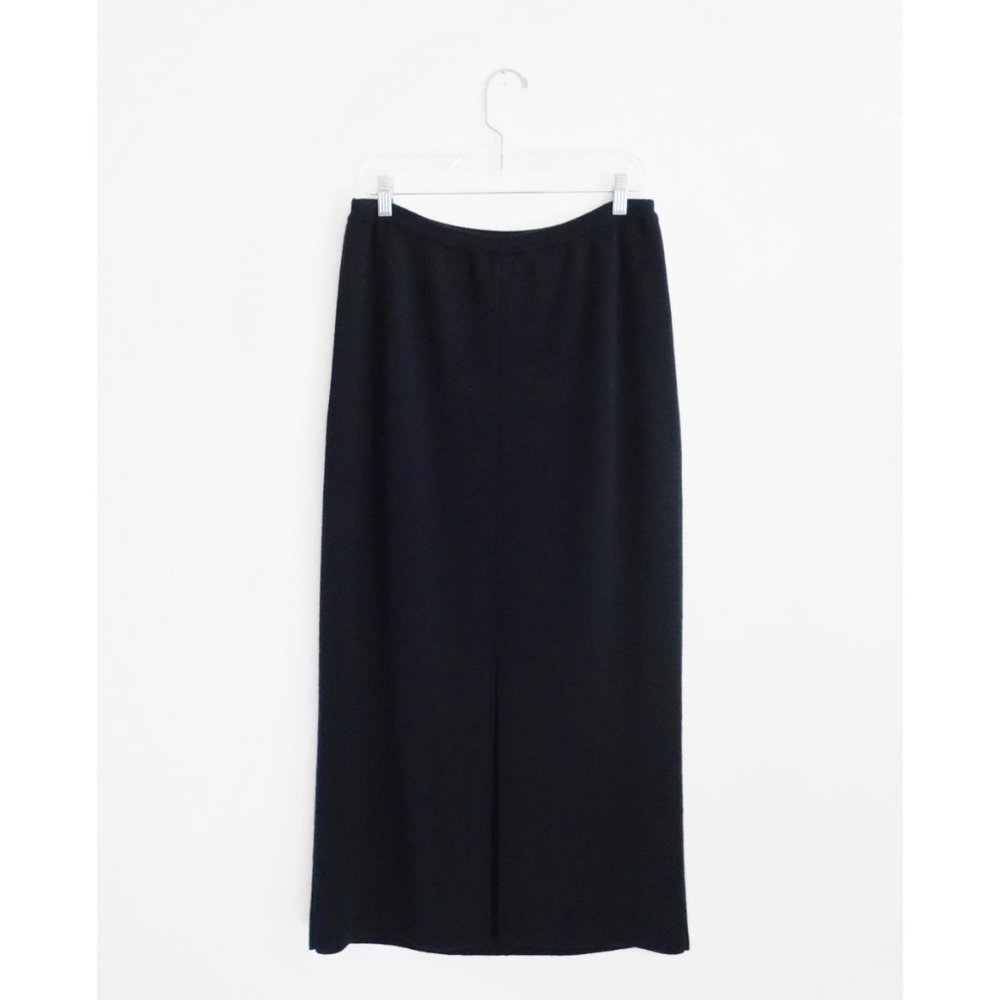 Vintage Minimalist 90s Black Merino Wool Knit Maxi Sweater Skirt sz Large - Picture 2 of 5